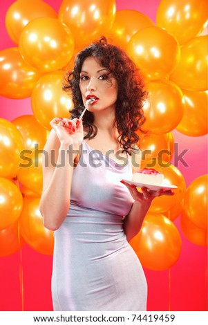 pretty woman with cake