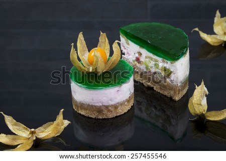 Sweet cake with fruits / Physalis cake and mint / Physalis fruits mint cream sweet cake