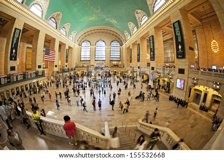 NEW YORK CITY - SEPTEMBER 22: Famous New York City landmark Grand Central Station (has more than 44 tracks and 67 platforms) full of tourists and commuters on September 22, 2013 in New York, New York