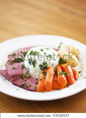 A Traditional Corned Beef Dinner on a table