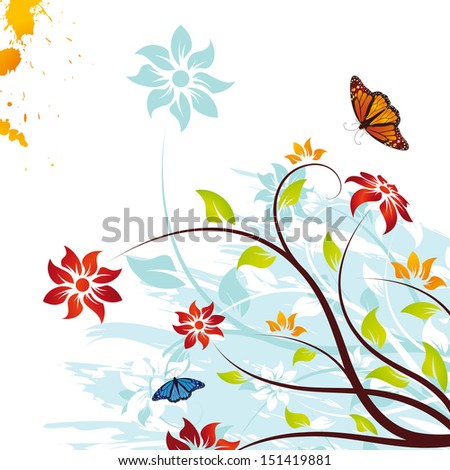 Abstract grunge flower background with butterfly