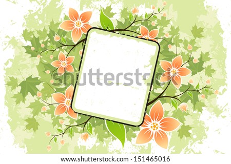 Abstract grunge Flower frame with maple leafs. illustration