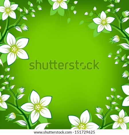 Abstract green frame with flowers and leaves