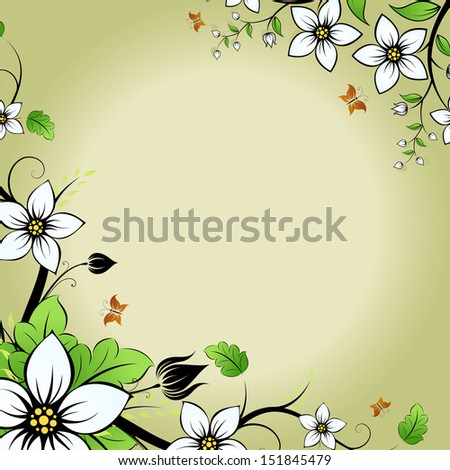 Abstract green frame with flowers and leaves