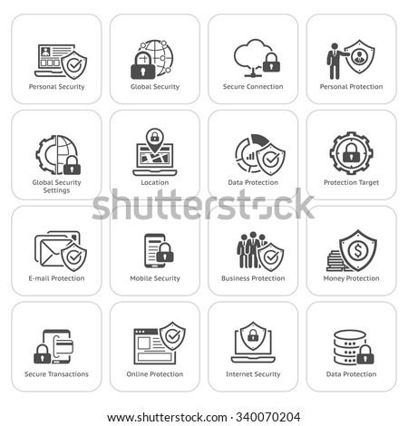 Flat Design Protection and Security Icons Set.  Isolated Illustration.