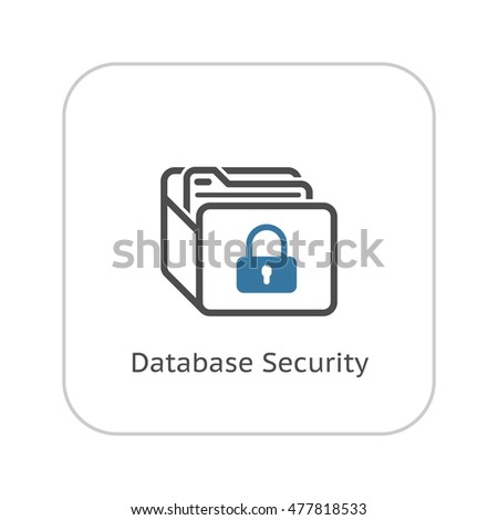 Database Security Icon. Flat Design. Security concept with a database and a padlock. Isolated Illustration. App Symbol or UI element.