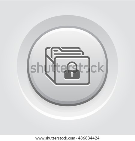 Database Security Icon. Grey Button Design. Security concept with a database and a padlock. Isolated Illustration. App Symbol or UI element.
