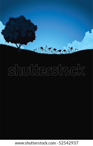 Nature landscape with tree and flowers for Your design vertical orientation