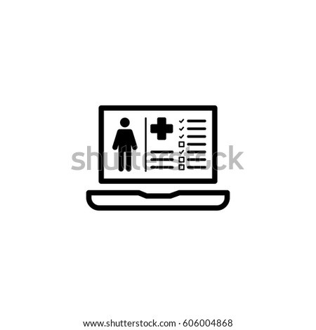 Patient Medical Record Icon with Laptop. Flat Design. Isolated.