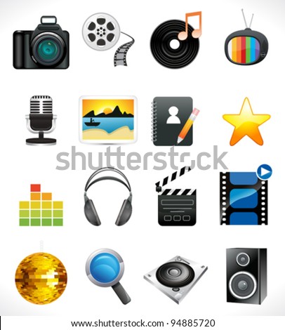 abstract multiple media icon set vector illustration