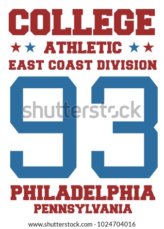 College sports team jersey design - athletic t-shirt. East coast - Philadelphia, Pennsylvania.