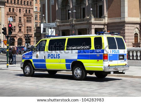 STOCKHOLM - MAY 30: Swedish Police vehicle on May 30, 2010 in Stockholm, Sweden. Swedish Police is one of oldest police forces in the world, dating back to 1776 and currently employs 28,500 people.