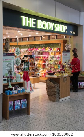 LONDON - MAY 16: The Body Shop store on May 16, 2012 at Stansted Airport, London. Body Shop is part of famous L\'Oreal group and has 2605 stores worldwide (2010).