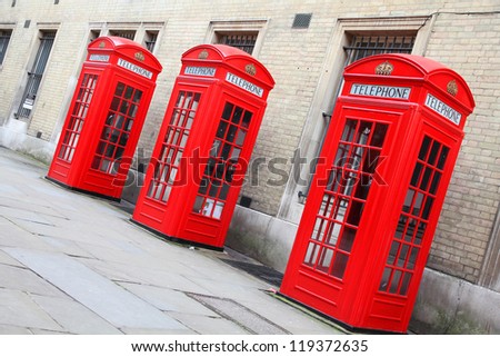 London, England - red telephone boxes of Broad Court, Covent Garden.