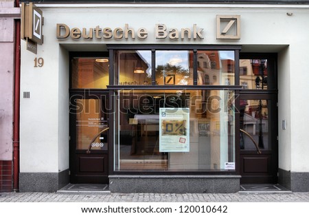TORUN, POLAND - SEPTEMBER 5: Deutsche Bank on September 5, 2010 in Torun, Poland. DB is the largest German bank and 4th largest worldwide with assets of USD 2.43 trillion as of 2010.