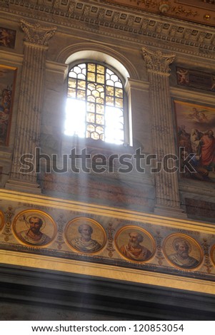 ROME - MAY 13: Interior of famous Basilica of St Paul Outside the Walls on May 13, 2010 in Rome. It exists since 4th century and current building dates back to 1823. It is a UNESCO World Heritage Site