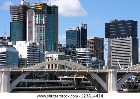 Brisbane skyline, Queensland. Beautiful cityscape and the river. Australia summer. William Jolly Bridge.
