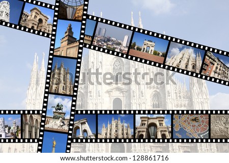 Milan, Italy. Illustration - film strips with travel memories. All photos taken by me, available also separately.