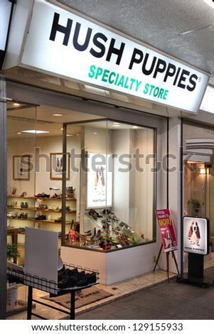 OKAYAMA, JAPAN - APRIL 22: Hush Puppies footwear store on April 22, 2012 in Okayama, Japan. Hush Puppies sells shoes in 120 countries. It was founded in 1958.