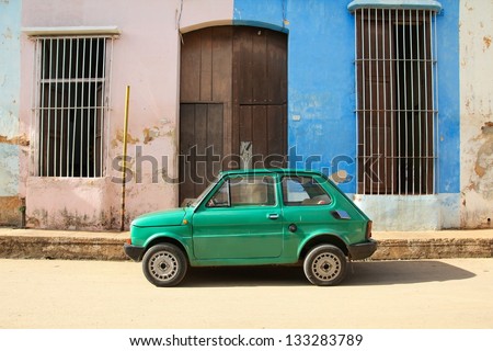 REMEDIOS, CUBA - FEBRUARY 20: Old Polish car Fiat 126 on February 20, 2011 in Remedios, Cuba. New change in law allows Cubans to trade cars. Cars in Cuba are very old because of the old law.