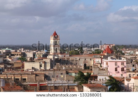 Camaguey, Cuba - old town listed on UNESCO World Heritage List. Aerial view.