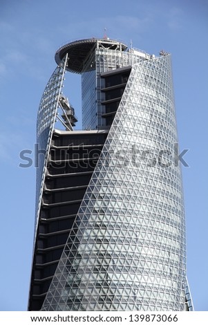 NAGOYA, JAPAN - APRIL 29: Mode Gakuen Spiral Towers building on April 29, 2012 in Nagoya, Japan. The building was finished in 2008, is 170m tall and is among most recognized skyscrapers in Japan.