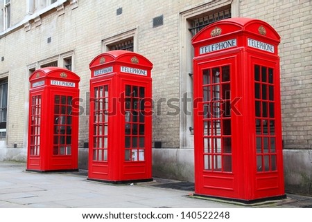 London, United Kingdom - red telephone boxes of Broad Court, Covent Garden.