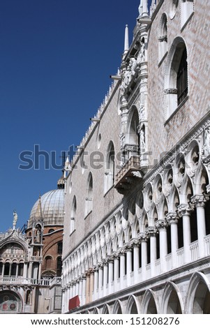 Venice, Italy - famous Doge Palace and Saint Mark\'s Basilica. UNESCO World Heritage Site.