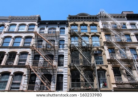 New York City, United States - old residential buildings in Midtown Manhattan.