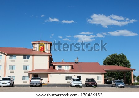 FRUITA, COLORADO - JUNE 20: Super 8 motel on June 20, 2013 in Fruita. Super 8 Worldwide is part of Wyndham Worldwide and with 2,200 locations is the largest motel chain worldwide.