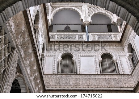 Seville, Spain - Royal Alcazar, famous UNESCO World Heritage Site. Moorish architecture.