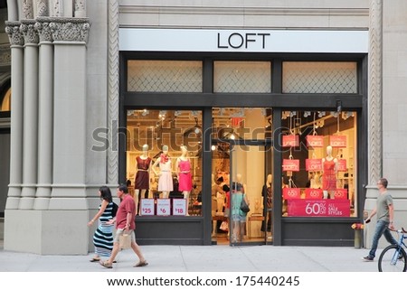 NEW YORK, USA - JULY 3, 2013: People walk by Loft store in 5th Avenue, New York. 5th Avenue is ranked the most expensive retail area (per square foot) in the world.