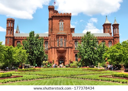 WASHINGTON, USA - JUNE 14, 2013: People visit the Smithsonian Institution in Washington DC. 18.9 million tourists visited capital of the United States in 2012.