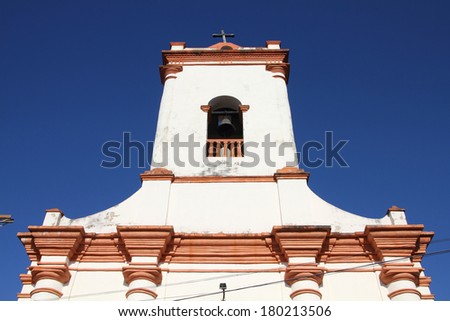Camaguey, Cuba - old town listed on UNESCO World Heritage List. Church bell tower.