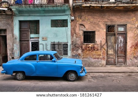 HAVANA, CUBA - FEBRUARY 27, 2011: Vintage oldtimer car parked in the street of Havana, Cuba. Cuba has one of the lowest car-per-capita rates (38 per 1000 people in 2008).