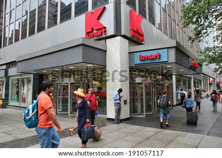 NEW YORK, USA - JULY 1, 2013: People walk past Kmart store in New York. Kmart operates a total of 1,221 stores (2013).
