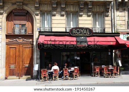 PARIS, FRANCE - JULY 24, 2011: Royal Luxembourg cafe in Paris, France. Royal Luxembourg cafe is a typical establishment for Paris, one of largest metropolitan areas in Europe.
