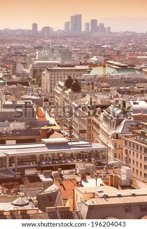 Vienna, Austria - aerial view of the city. Retro color style - cross processed filtered colors tone.