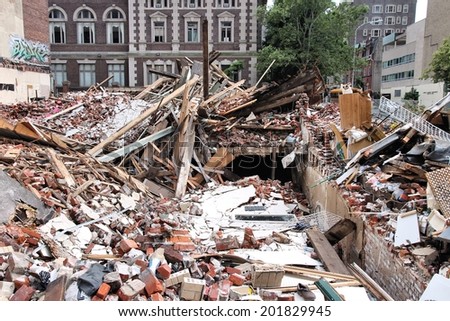 PHILADELPHIA, USA - JUNE 11, 2013: Building collapse area in Philadelphia. The unoccupied building collapsed during demolition on June 5, 2013 killing 6 and injuring 14 people.