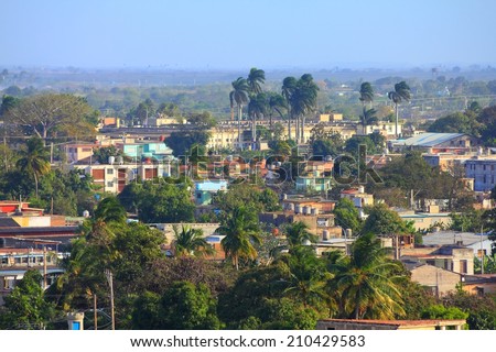 Camaguey, Cuba - old town listed on UNESCO World Heritage List. Aerial cityscape view.