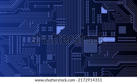 Abstract circuit board tech background. Electronic PCB blue vector background.