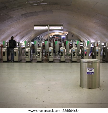 PARIS, FRANCE - JULY 23, 2011: Paris Metro station in Paris, France. Paris Metro is the 2nd largest underground system worldwide by number of stations (300).
