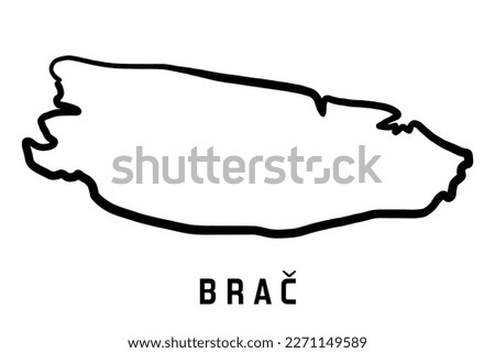 Brac island map in Croatia. Simple outline. Vector hand drawn simplified style map.