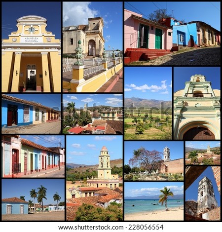 Trinidad, Cuba photos collage - travel memories photo collection. Images of colonial architecture, churches and Ancon beach.