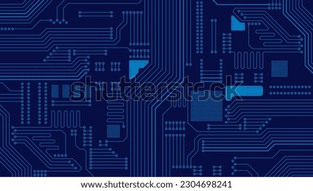 Circuit board technology. Blue technology electronics background. Vector circuit board illustration.