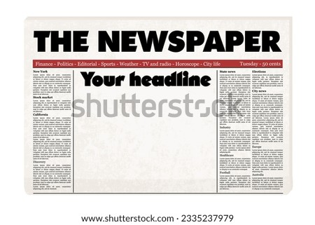 Newspaper front page design. Blank old vector generic newspaper mockup with copy space for your headline.