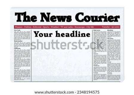 Blank newspaper front page template. Old vector generic newspaper mockup with copy space for your headline.