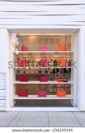 LOS ANGELES, USA - APRIL 5, 2014: Saint Laurent store in Beverly Hills, Los Angeles. Yves Saint Laurent is a famous French fashion design company founded in 1961 (part of Kering group).