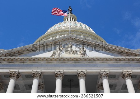 Washington DC, capital city of the United States. National Capitol building with US flag.