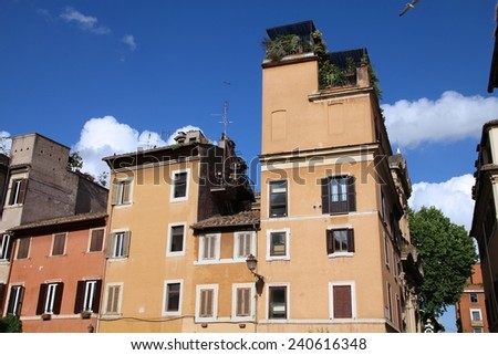 City street view and Mediterranean architecture in Rome, Italy